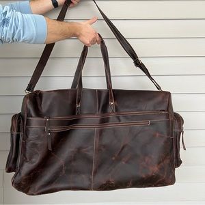 Leather duffel bag